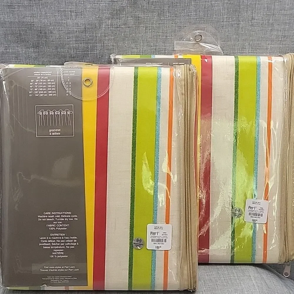 Pier 1 Imports NWT 2X Bright Sun Stripe Curtains Grommet Set 50 X 108 in